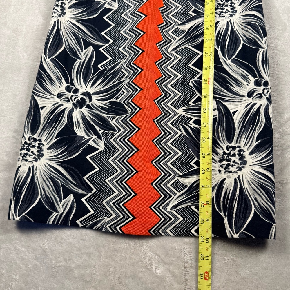 Milly Black White Floral Shift Dress Orange Accent High Neck Size 2 Made USA - Picture 7 of 11
